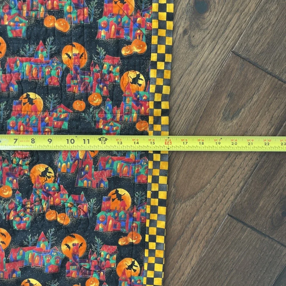 Vtg Halloween Table Runner Quilted Cats Pumpkin 43